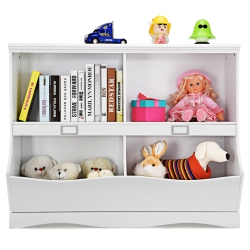 TOPBUY Multi-Bin Kids Toy Storage Organizer Toy Display Shelf Bookcase In White