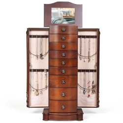 TOPBUY 8 Drawers Old-Fashioned Jewelry Cabinet Vanity Makeup Set In Brown