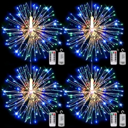 ISTAR 4Pack Fairy String Lights Christmas Lights 120 Led Starburst String Lights 8 Modes Dimmable
