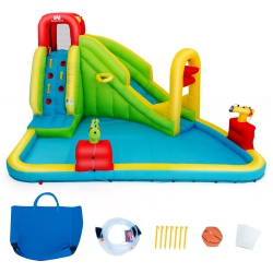 TOPBUY Inflatable Splash Water Park Play Bounce House Bounce Slide Climbing Wall W/ 680W Blower