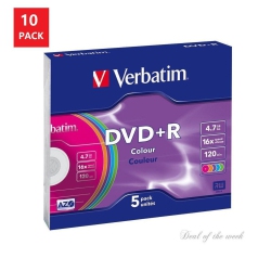 VERBATIM [10 Pack ] 43556 DVD+R Color Slim Pack 5