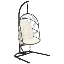 GYMAX Hanging Hammock Egg Chair Patio Rattan Swing Chair W/ Stand & Cushions
