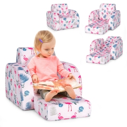 GYMAX 3-In-1 Convertible Kid Sofa Bed Flip-Out Chair Lounger for Toddler