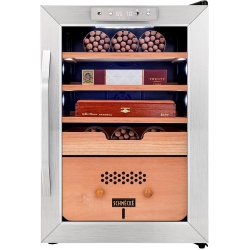 SCHMCK Schmécké 300 Cigar Cooler Humidor \w Precise Humidity Control, Stainless Steel Trim Finish Cabinet, Spanish Cedar Wood Shelves And Drawer \w