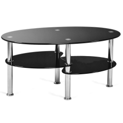TOPBUY Oval Dining Table Tempered Glass Top Tea Table Chrome Base Living Room
