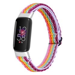 STRAPSCO Hook And Loop Adjustable Nylon Watch Band Strap for Fitbit Luxe - Rainbow In Multicolor