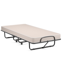 TOPBUY Folding Bed Frame Portable Guest Bed With Wheels & Thick Memory Foam for Spare Bedroom Office In Beige