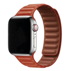 CSMART Leather Magnetic Link Replacement Band Strap for Apple Watch Iwatch Series 1 to 10 Se Ultra, 38MM 40MM 41MM 42Mm(Series 10), Saddle In Brown