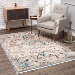LADOLE RUGS La Dole Rugs Traditional Persian Oriental Distressed Teal Turquoise Ivory Grey Area Rug Living Room Bedroom Carpet Tapis 5'2"x7'6
