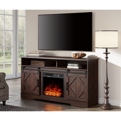 WAMPAT 2-In-1 Design Fireplace Tv Stand for Tvs Up to 65 Inch, 2 Heating Mode, 5 Brightness, Rustic In Brown