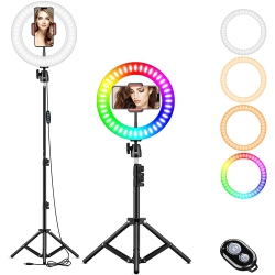 WINGOMART 8" RGB Led Ring Light Kit \w Tripod Stand & Phone Holder, 26 Colors Neon Ring Lighting Scenes Dimmable Selfie for /live Stream/makeup/ \w