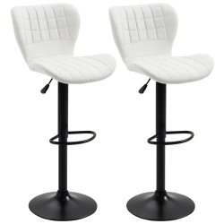 HOMCOM Bar Stools Set Of 2, Adjustable Height Swivel Bar Chairs, Pu Leather Upholstered Kitchen Counter Stools With Wide Seat, Back And Footrest