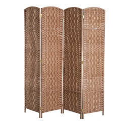 HOMCOM 4 Panels Room Divider, 6 Ft Tall Indoor Portable Folding Privacy Screens, Hand-Woven Double Hinged Freestanding Partition Wall Divider For