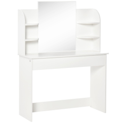 HOMCOM Vanity Desk With Mirror, Makeup Vanity With Open Shelves And Drawer, Dressing Table for Bedroom In White