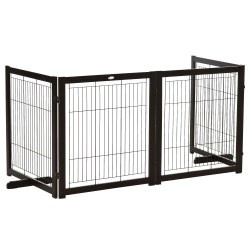 PAWHUT Wooden Dog Gate Foldable Pet Fence for Small & Medium Dogs 4 Panel \w Support Feet Freestanding Safety Barrier for House Doorway Stairs Coffee