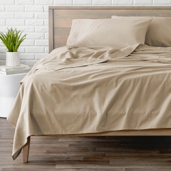 BARE HOME Flannel Sheet Set 100% Cotton, Velvety Soft Heavyweight - Double Brushed Flannel - Deep Pocket (Cal King, Sand)