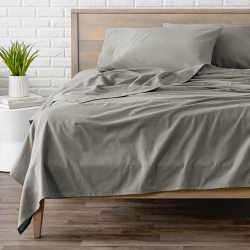 BARE HOME Flannel Sheet Set 100% Cotton, Velvety Soft Heavyweight - Double Brushed Flannel - Deep Pocket (Full, Light Grey)