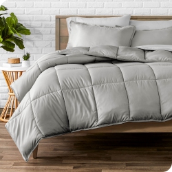 BARE HOME Comforter Set - Goose Down Alternative - Ultra-Soft - Hypoallergenic - All Season Breathable Warmth - Queen, Light In Grey