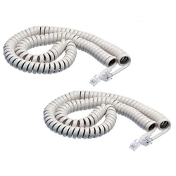 IMBAPRICE (Pack Of 2) Coiled Telephone Phone Handset Cable Cord, Coiled Length 3 to 12 Feet Uncoiled (Value Pack) In White