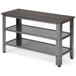 TOPBUY 3-Tier Industrial Shoe Rack Entryway Bench With Mesh Storage Shelf