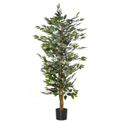 HOMCOM 5Ft Artificial Ficus Tree, Fake Tree With Leaves, Faux Plant In Nursery Pot for Indoor Decoration