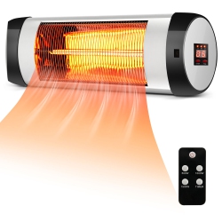 COSTWAY Wall-Mounted Electric Heater Patio Infrared Heater W/ Remote Control
