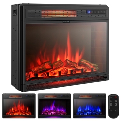 COSTWAY 25"electric Fireplace Freestanding & Recessed Heater Log Flame Remote 1350W