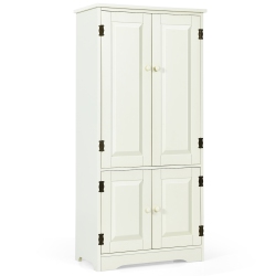 COSTWAY Accent Floor Storage Cabinet W/ Adjustable Shelves Antique 2-Door