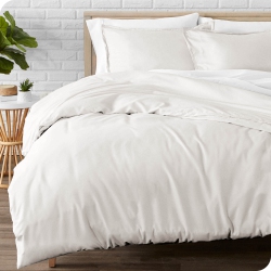 BARE HOME Flannel Duvet Cover And Sham Set - 100% Cotton, Velvety Soft Heavyweight, Double Brushed Flannel (Full/queen, White)