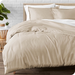 BARE HOME Flannel Duvet Cover And Sham Set - 100% Cotton, Velvety Soft Heavyweight, Double Brushed Flannel (Full/queen, Sand)