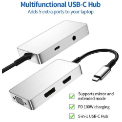 LAPTOPKING Docking Station 2 Monitor Support 5-In-1 USB Type C Hub Adapter With 4K Displayport HDMI VGA 3.5MM Audio USB-C 100W Power Delivery Ports