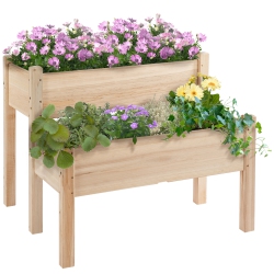 OUTSUNNY 34"x34"x28" 2-Tier Raised Garden Bed Wooden Planter Box for Backyard, Patio to Grow Vegetables, Herbs, And Flowers