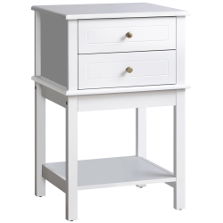 HOMCOM Modern Nightstand, Accent End Side Table With 2 Drawers And Storage Shelf, Bedside Table for Bedroom In White
