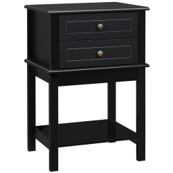 HOMCOM Modern Nightstand, Accent End Side Table With 2 Drawers And Storage Shelf, Bedside Table for Bedroom In Black