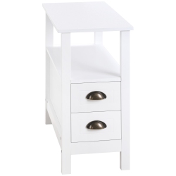 HOMCOM Slim End Table With 2 Drawers And Storage Shelf, Sofa Side Table for Living Room, Narrow Nightstand for Small Spaces, Bedroom In White