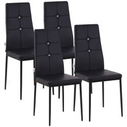HOMCOM Modern Dining Chairs Set Of 4, Upholstered Faux Leather Kitchen Chairs \w Crystal Tufting And Metal Legs for Living Room, Dining Room, Bedroom