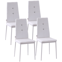 HOMCOM Modern Dining Chairs Set Of 4, Upholstered Faux Leather Kitchen Chairs \w Crystal Tufting And Metal Legs for Living Room, Dining Room, Bedroom
