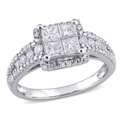 GEM AND HARMONY 1.00 Carat (Ctw H-I, I2-I3) Princess-Cut Diamond Engagement Ring In 10K Gold In White