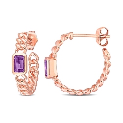 GEM AND HARMONY 2/5 Carat (Ctw) Amethyst Link Hoop Earrings In 10K Rose Gold In Pink