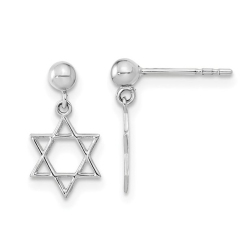 GEM AND HARMONY 14K Gold Star Of David Post Dangle Earrings In White