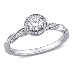 GEM AND HARMONY 1/2 Carat (Ctw H-I, I2-I3) Diamond Twist Halo Engagement Ring In 10K Gold In White