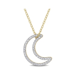 GEM AND HARMONY 1/5 Carat (Ctw) Diamond Moon Charm Pendant Necklace In Plated Silver With Chain In Yellow