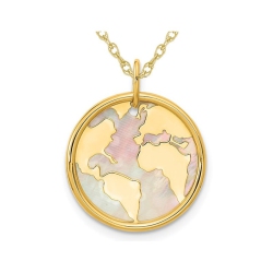 GEM AND HARMONY 14K Gold Mother Of Pearl Planet Earth Charm Pendant Necklace With Chain In Yellow