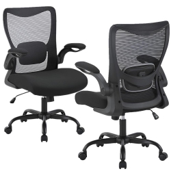 MOUSTACHE Mesh Office Chair \w Flip-Up Armrests, Waterfall Cushioned Seat And Lumbar Support, Height Adjustable Task Chair Work Chair Swivel Computer