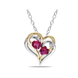 GEM AND HARMONY 1.20 Carat (Ctw) Lab-Created Ruby Heart Pendant Necklace With Diamonds In Plated Sterling Silver With Chain In Yellow