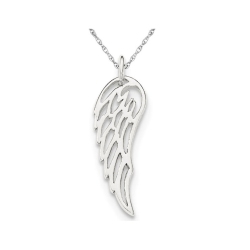 GEM AND HARMONY Sterling Angel Wing Pendant Necklace With Chain In Silver