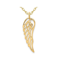 GEM AND HARMONY Plated Sterling Silver Angel Wing Charm Pendant Necklace With Chain In Yellow