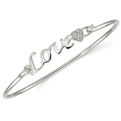 GEM AND HARMONY Sterling Polished Love Bangle Bracelet With Synthetic Cubic Zirconia (Cz)S In Silver