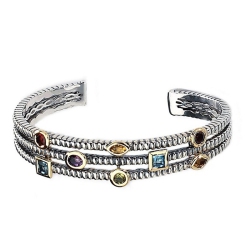 GEM AND HARMONY Multi-Gemstone Cuff Bracelet In Sterling Silver With 14K Accents In Gold