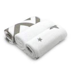 KUSHIES 3-Pack Terry Washcloth Set - Chevron And Stars In Grey